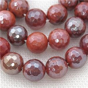 red Fire Agate Beads, faceted round, electroplated, approx 10mm dia