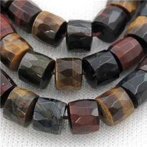 multicolor Tiger eye stone Beads, faceted barrel, approx 8x10mm