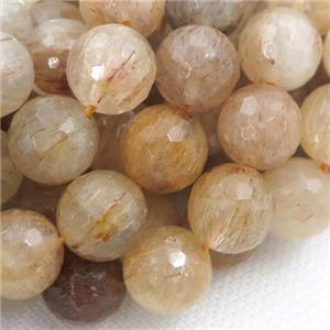 Gold Rutilated Quartz Beads, faceted round, approx 14mm dia