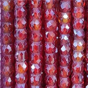 red Cubic Zircon Beads, faceted rondelle, approx 4mm