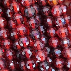red Cubic Zircon Beads, faceted round, approx 6mm dia