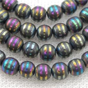 Round Hematite Beads with rainbow line, approx 8mm dia