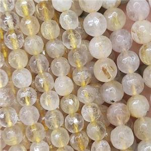 Gold Rutilated Quartz Beads, faceted round, B-grade, approx 5mm