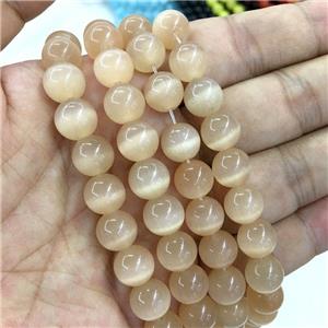 lt.peach round Cats Eye Stone Beads, approx 4mm dia
