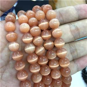 peach round Cats Eye Stone Beads, approx 10mm dia
