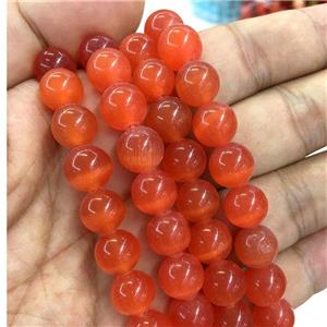 round Cats Eye Stone Beads, red, approx 10mm dia