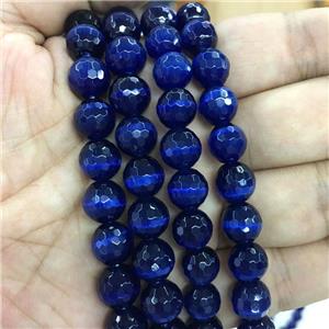 faceted round Cat Eye Stone Beads, deepblue, approx 10mm dia