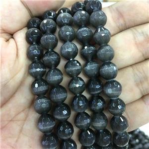 darkgray Cat Eye Stone Beads, faceted round, approx 10mm dia