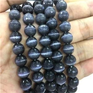 Darkgray Cat Eye Stone Beads Faceted Round, approx 10mm dia