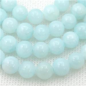 lt.blue Mashan Jade Beads, round, approx 4mm dia