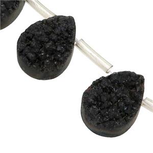 black Agate Druzy teardrop beads, approx 22x30mm