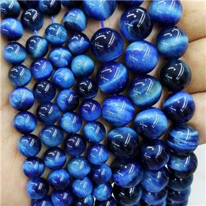 blue Tiger eye stone beads, round, approx 14mm dia