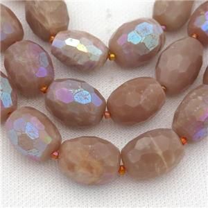 peach MoonStone Beads, faceted barrel, electroplated, approx 15-25mm