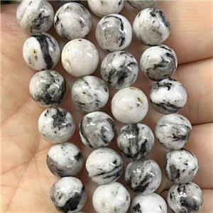 Natural Marble Beads, round, white black, approx 12mm dia