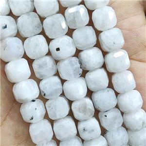 white MoonStone Beads, faceted cube, approx 4mm