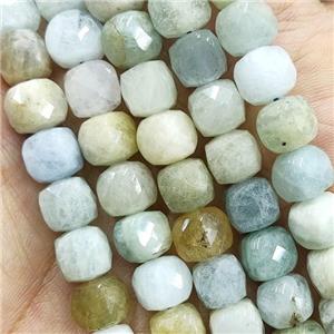 Aquamarine cube Beads, faceted, approx 7-8mm