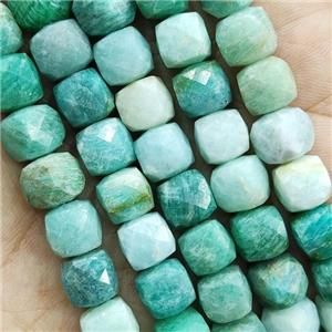 green Amazonite Beads, faceted cube, approx 9-10mm