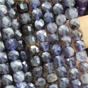 Iolite Beads, faceted cube, approx 4mm