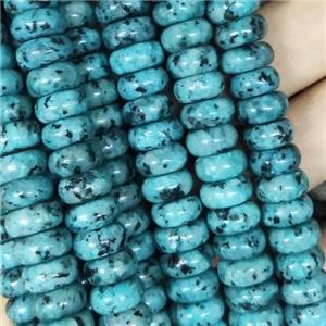 blue Jade rondelle spotted beads, approx 6x10mm