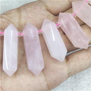 pink Rose Quartz bullet beads, top-drilled, approx 12-50mm