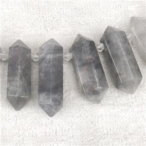 gray Cloudy Quartz bullet beads, top-drilled, approx 12-50mm