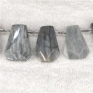 gray Hawkeye stone teardrop beads, top-drilled, approx 12-27mm