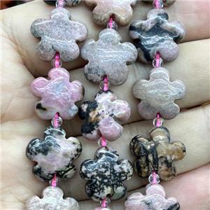 Rhodonite flower beads, pink, approx 15mm