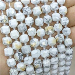 white Howlite Turquoise Beads, faceted cube, approx 8-9mm