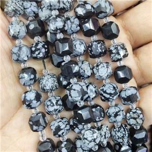 black Snowflake Jasper Beads, faceted cube, approx 8-9mm