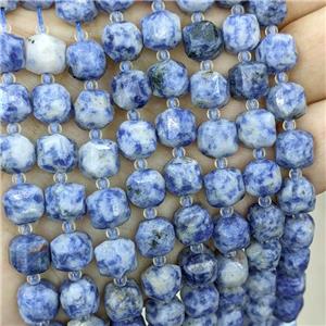 Blue Dalmatian Spot Jasper Beads, faceted cube, approx 8-9mm