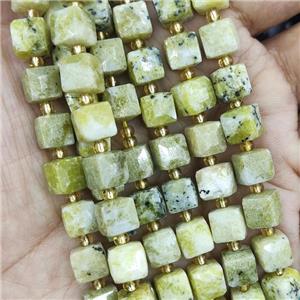 Chinese Yellow Turquoise Beads, faceted cube, approx 7-8mm