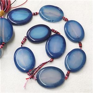 natural Agate Oval Beads, blue dye, approx 18-38mm