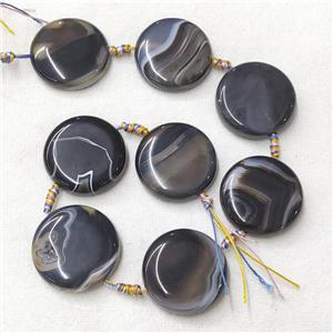 natural Agate Circle Beads, black, approx 35-38mm