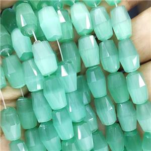 green Cat eye stone barrle beads, faceted, approx 8.5-14mm