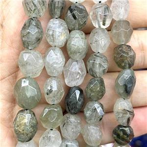 green Rutilated Quartz beads, faceted freeform, approx 10-14mm