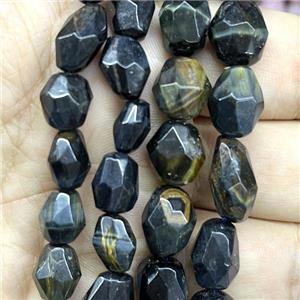 Iron Tiger eye stone beads, faceted freeform, approx 10-14mm