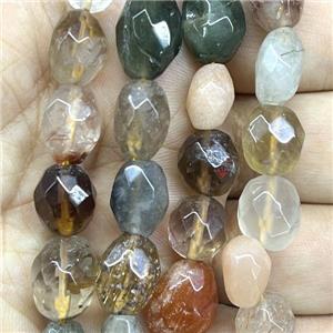 mix Rutilated Quartz beads, faceted freeform, approx 10-14mm