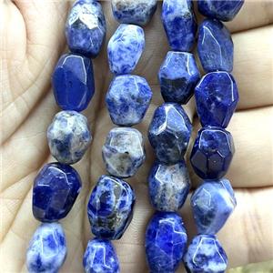 blue Sodalite beads, faceted freeform, approx 10-14mm