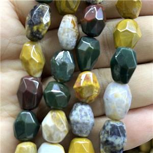 Ocean Agate beads, multicolor, faceted freeform, approx 10-14mm