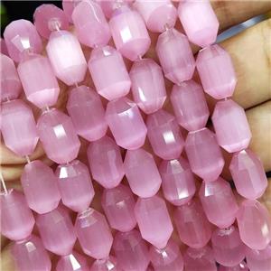 pink Cat eye stone barrel beads, faceted, approx 8.5-14mm