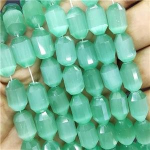 green Cat eye stone barrel beads, faceted, approx 8.5-14mm