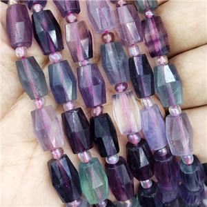 Fluorite Beads, faceted barrel, multicolor, approx 8-14mm