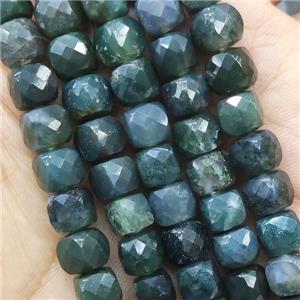 green Moss Agate Beads faceted cube, approx 7mm