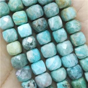 green Amazonite Beads, faceted cube, approx 7mm