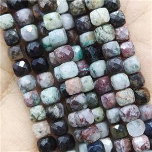 Chrysocolla Beads, faceted cube, multicolor, approx 4.5mm