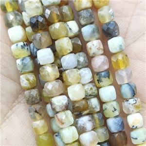 yellow Opal cube beads, faceted, approx 4.5mm