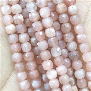 peach Moonstone Beads, faceted cube, approx 4mm