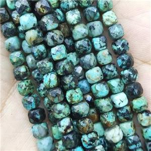 natural African Turquoise Beads, faceted cube, approx 4.5mm