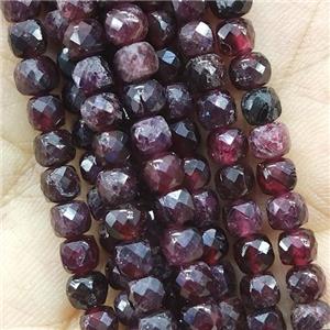 red Garnet Beads, faceted cube, approx 4mm