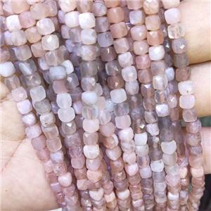 Moonstone Beads, faceted cube, approx 4.5mm